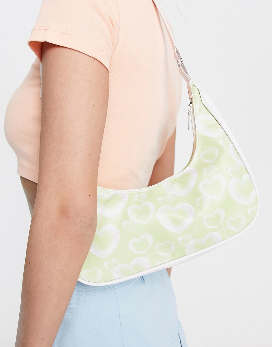 bubble hearts print shoulder bag-Green