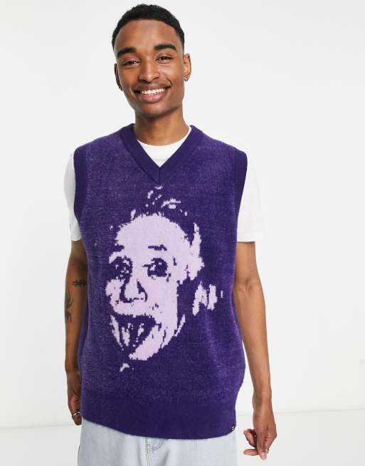 Vintage Supply - Canotta in maglia blu con stampa di Einstein