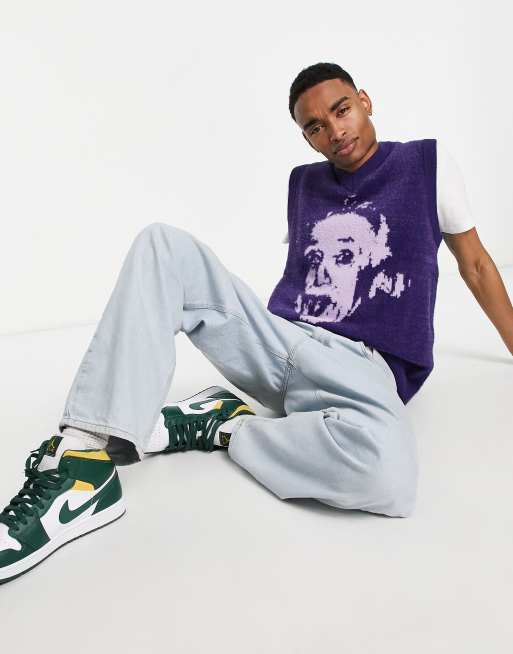 Vintage Supply Canotta in maglia blu con stampa di Einstein ASOS