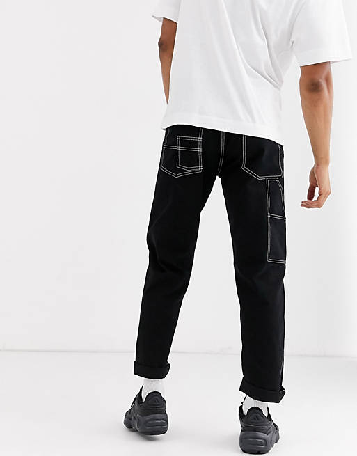 Vintage Supply carpenter contrast stitch trousers in black