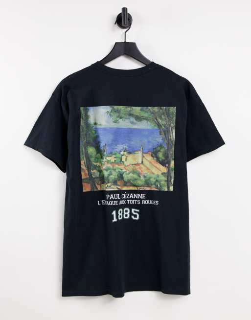 Vintage Supply – Cezanne – T-Shirt in Schwarz mit Rückenprint im College-Design