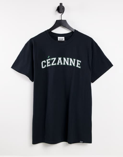 Vintage Supply - Cezanne - T-shirt nera con stampa college sulla schiena, 2 di 4