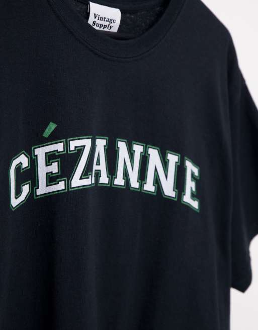 Vintage Supply - Cezanne - T-shirt nera con stampa college sulla schiena, 4 di 4
