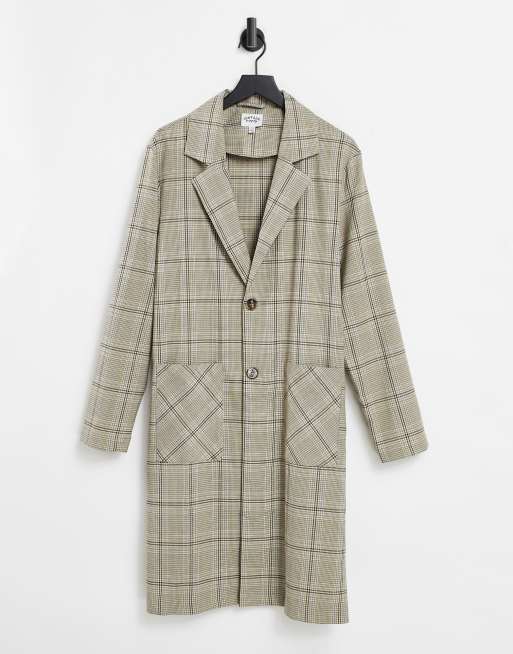 Vintage Supply check duster coat in beige