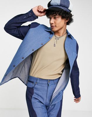 Vintage Supply co-ord long sleeve denim shirt with cut and sew wave pattern - ASOS Price Checker