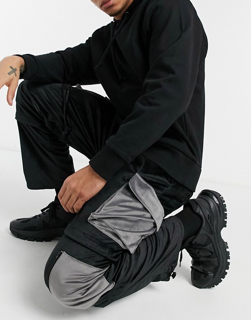Vintage Supply colour block cargo trousers in black