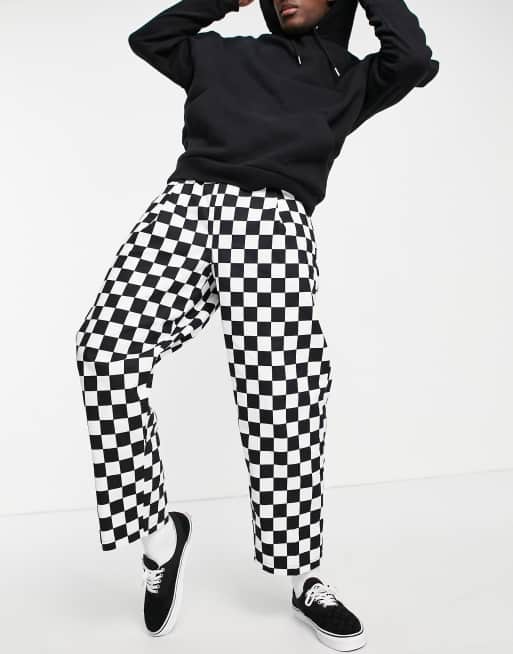 Vintage Supply elasticated baggy check pants in black white ASOS