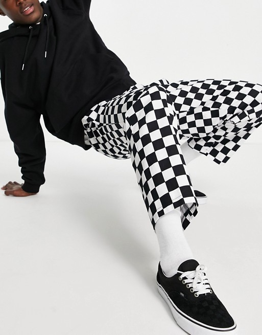 Vintage Supply elasticated baggy check trousers in black/white