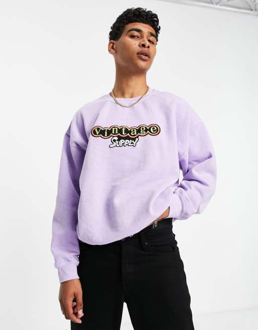 Vintage Supply embroidered patch washed sweatshirt in purple ASOS