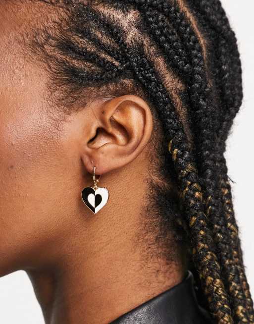 Vintage Supply enamel heart hoop earrings in monochrome ASOS