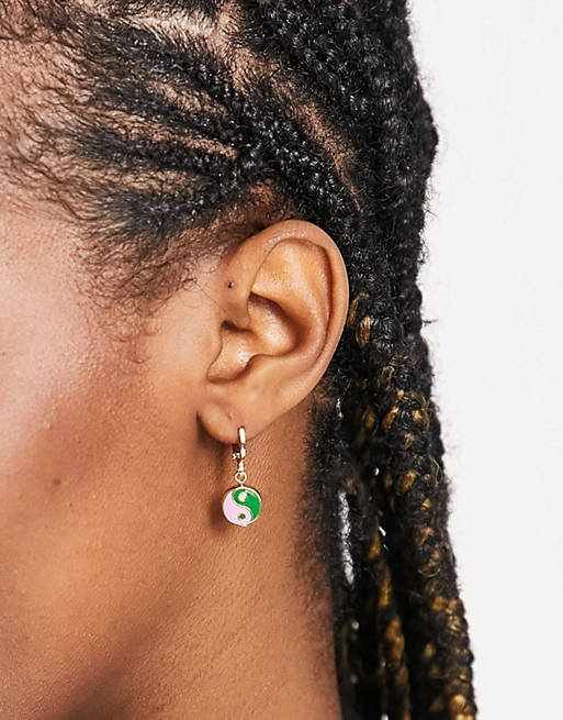 Vintage Supply enamel yin yang hoop earrings in pastel