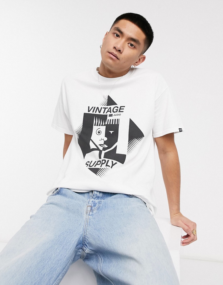 Vintage Supply - Face - T-shirt met print in wit