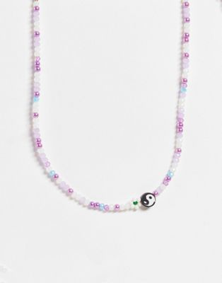 Vintage Supply flower and ying yang beaded necklace