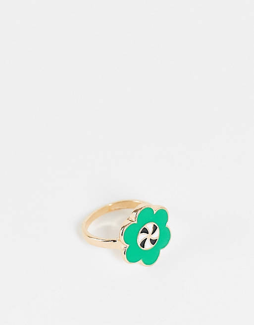 Vintage Supply – Flower Power – Ring med grön emalj