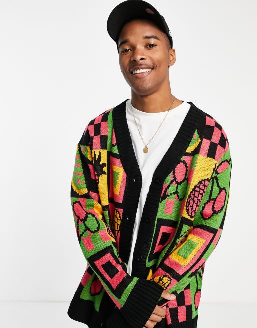 Vintage Supply fruit checkerboard cardigan in black ASOS