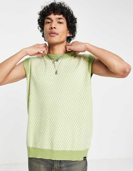 Vintage Supply - Gebreide spencer met geruit jacquard in groen