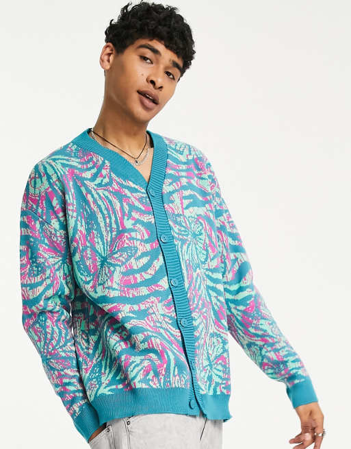 Vintage Supply - Gilet en maille à motif papillon - Bleu