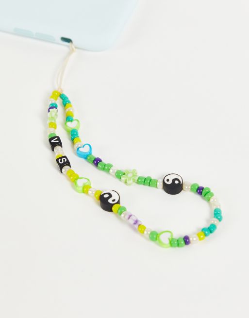 Vintage Supply – Handyanhänger mit Yin-Yang-Perlen in Grün-Bunt