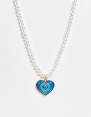 Vintage Supply heart charm pearl necklace