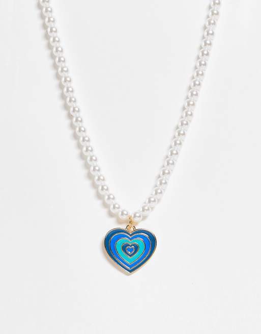Vintage Supply heart charm pearl necklace