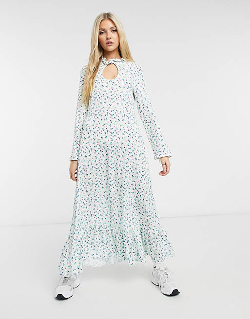 Vintage Supply high neck long sleeve maxi smock dress in floral