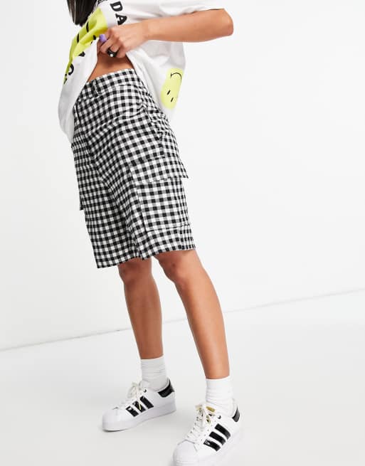 Vintage Supply high waisted cargo shorts in gingham