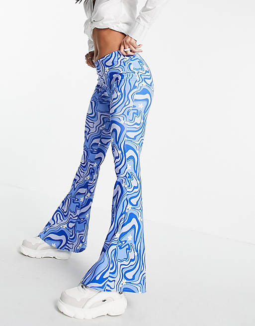 Vintage Supply high waisted flare trousers in wavy print