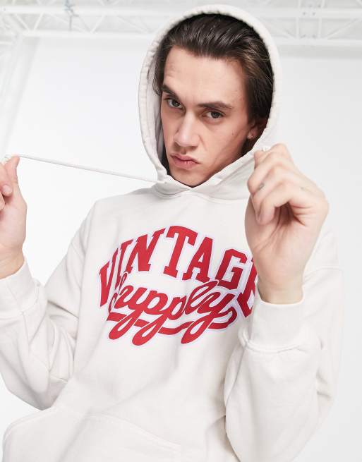 Vintage Supply hoodie in off white with varsity logo print ASOS