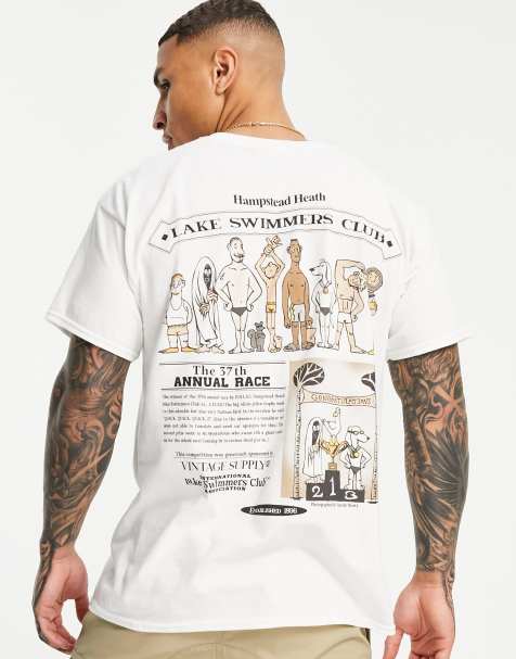 Vintage Supply - Hvid t-shirt med 'Swim Club'-print på ryggen - view 1