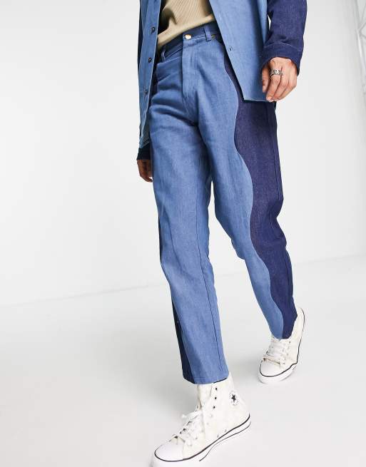 Vintage Supply - Jean droit d'ensemble en denim avec motif ondulé effet coupé-cousu