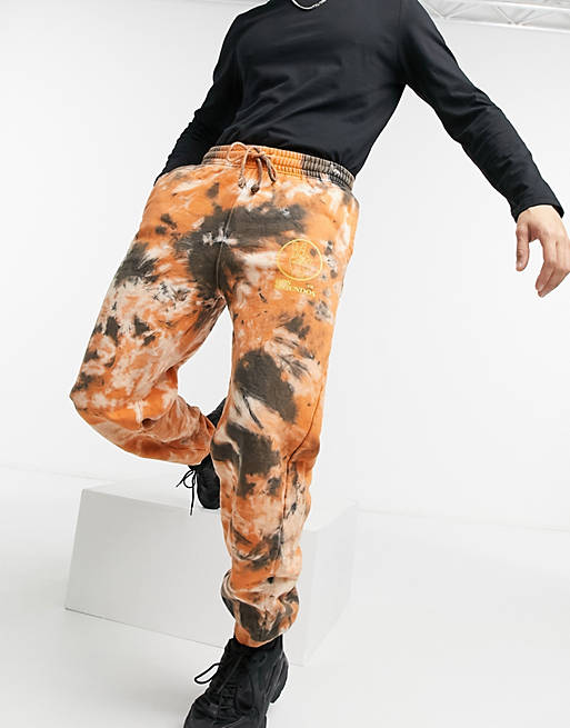  Vintage Supply joggers with peace print in brown tie dye 