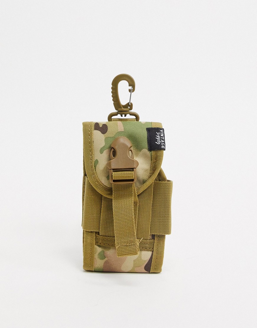 Vintage Supply – Kamouflagemönstrad mobilväska till bältet-Grön