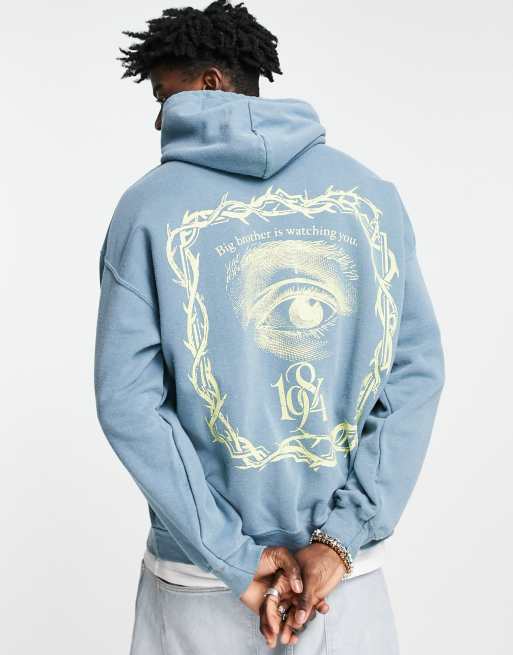 Vintage Supply – Kapuzenpullover in Blaugrün mit „1984“-Print