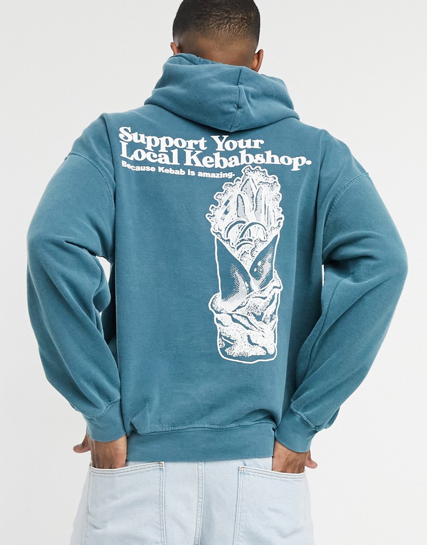 Vintage Supply kebab nation washed hoodie in blue-Blues