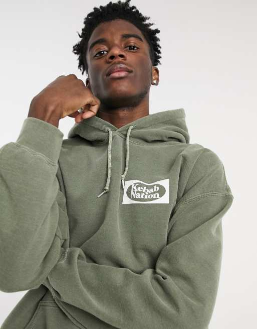 Washed shop olive hoodie
