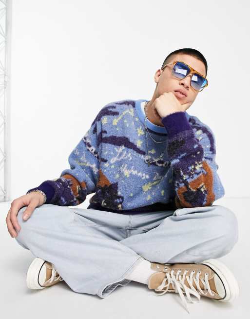 Vintage Supply knitted jumper in all over night landscape print, 3 of 4
