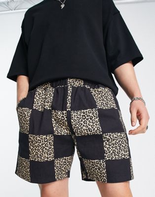 Vintage Supply leopard checkerboard shorts in black - ASOS Price Checker