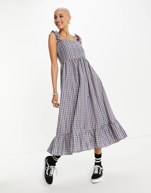 Vintage Supply – Luźna sukienka maxi w kratę w tęczowych kolorach