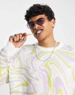 Vintage Supply marble knitted jumper in off white - ASOS Price Checker
