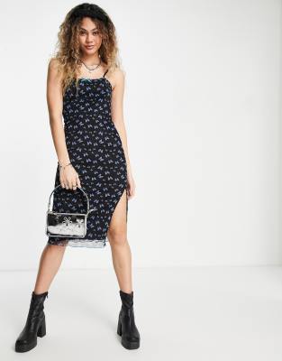 Vintage Supply mesh butterfly print midi dress in black - ASOS Price Checker