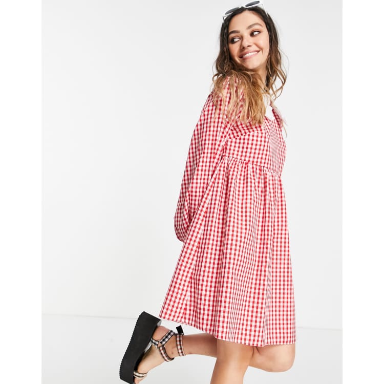 Vintage Supply mini dress with puff sleeves in red gingham with contrast  frill collar | ASOS
