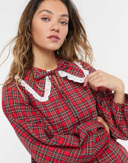 Plaid dress with collar sales
