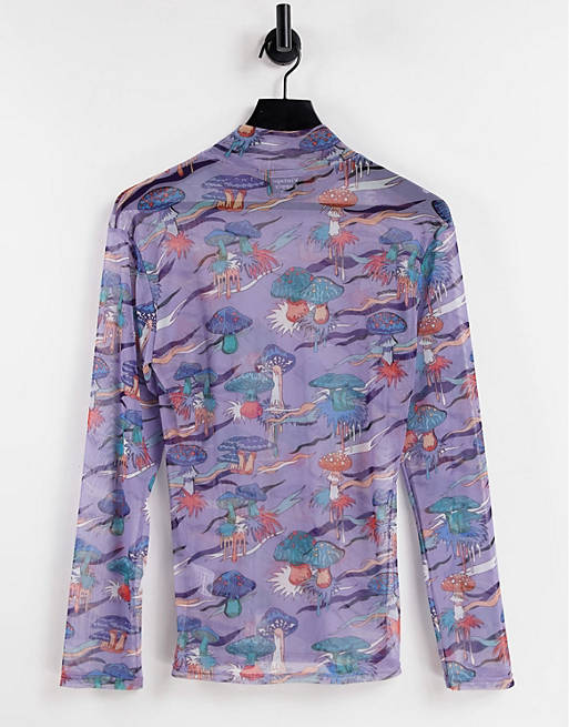  Vintage Supply mushroom mesh long sleeve top in purple 