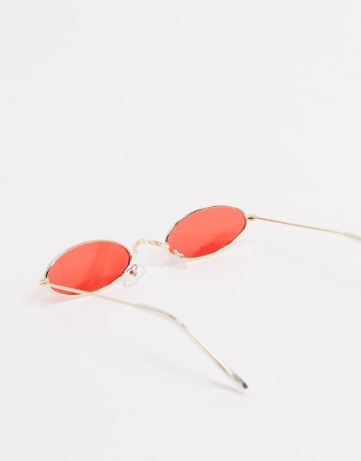 Vintage Supply Occhiali da sole sottili con montatura oro e lenti rosse