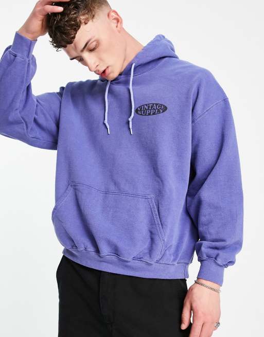 Vintage Supply overdye branded hoodie in navy part of a set