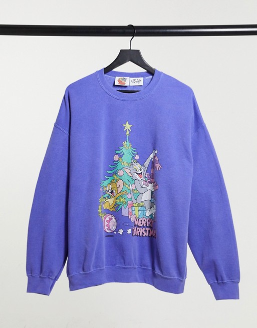 Vintage Supply oversized sweatshirt with christmas tom and jerry print in lilac