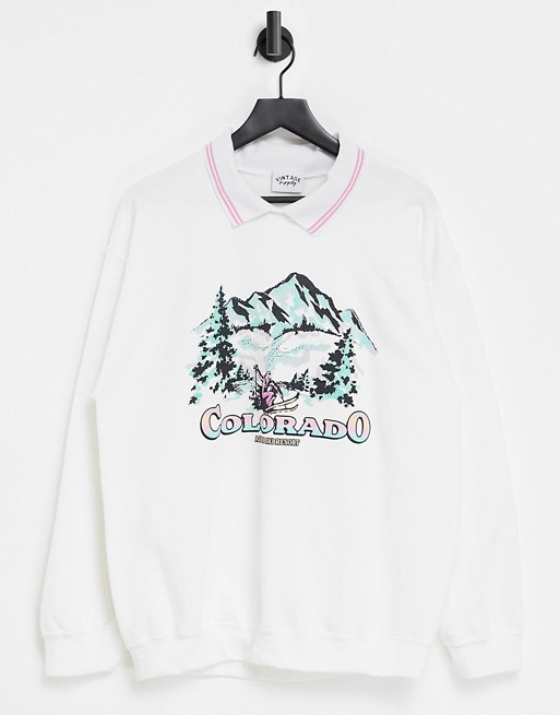 Vintage Supply oversized sweatshirt with ski graphic and contrast rib collar