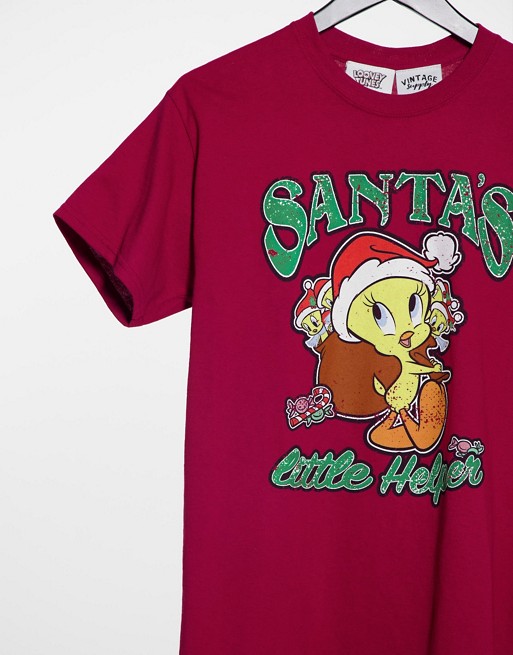 Vintage Supply oversized t-shirt with christmas tweety pie print