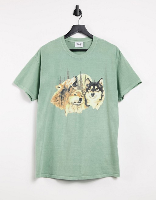 Vintage Supply oversized t-shirt with mountain wolves graphic