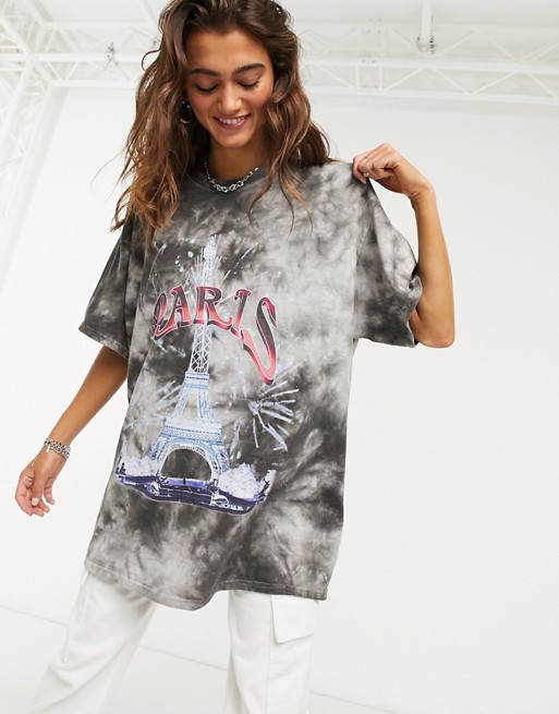 Vintage Supply oversized t-shirt with paris tourist graphic in tie dye